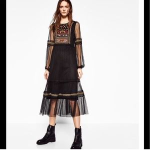 Zara plumetis tulle embroidered dress